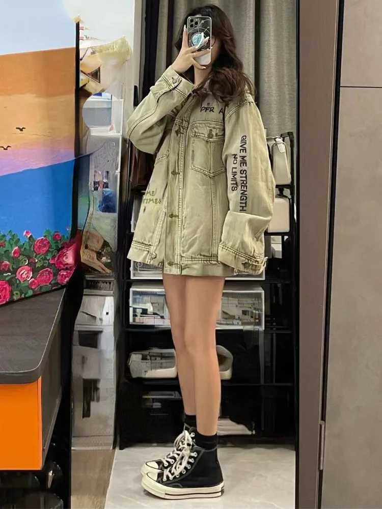 Autumn Vintage Denim Y2k Aesthetic Pockets Coats Women Embroidery Letter Fashion Loose Jackets Streetwear Casual Grunge New Tops
Autumn Vintage Denim Y2k Aesthetic Pockets Coats Women Embroidery Letter Fashion Loose Jackets Streetwear Casual Grunge New Tops
