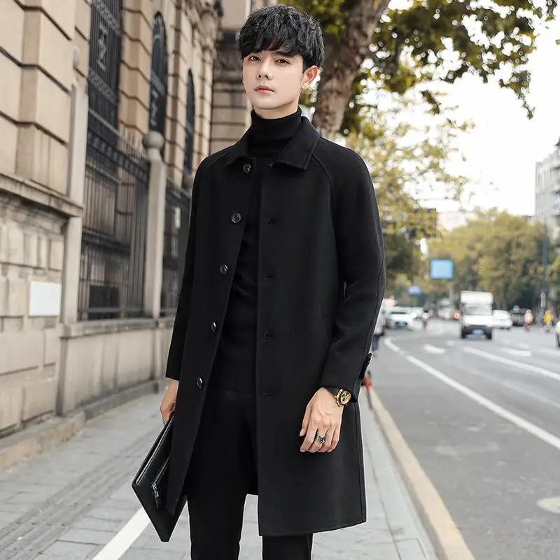 

2022 Fashion Men Wool Blends Mens Casual Business Trench Coat Mens Leisure Overcoat Male Punk Style Blends Coats Jackets B306