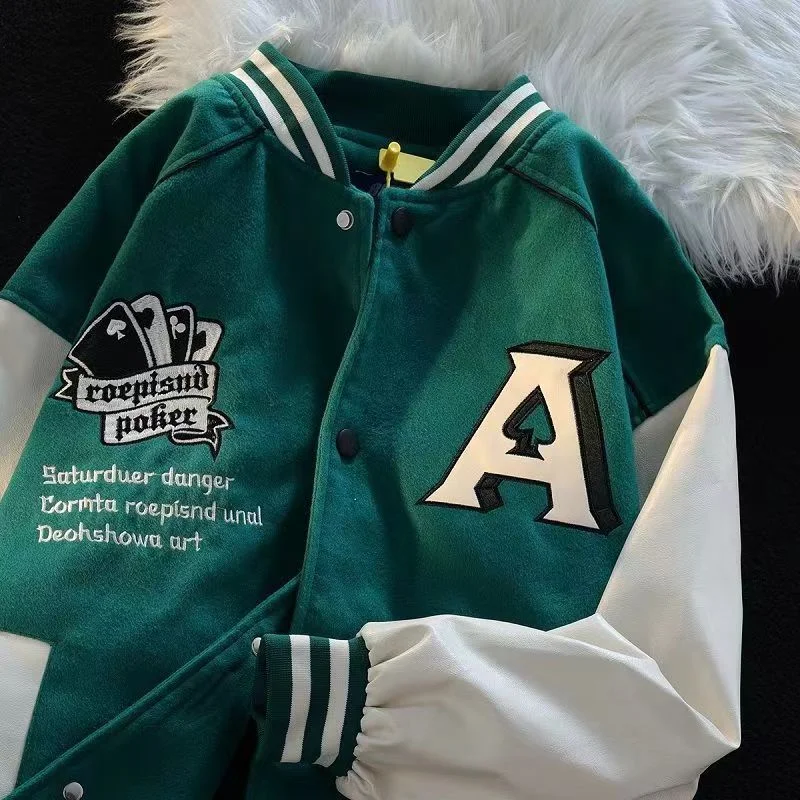 Spring and Autumn New Poker Embroidered Baseball Jacket Jacket Leather Sleeve Men and Women Couples American Street Loose
Spring and Autumn New Poker Embroidered Baseball Jacket Jacket Leather Sleeve Men and Women Couples American Street Loose