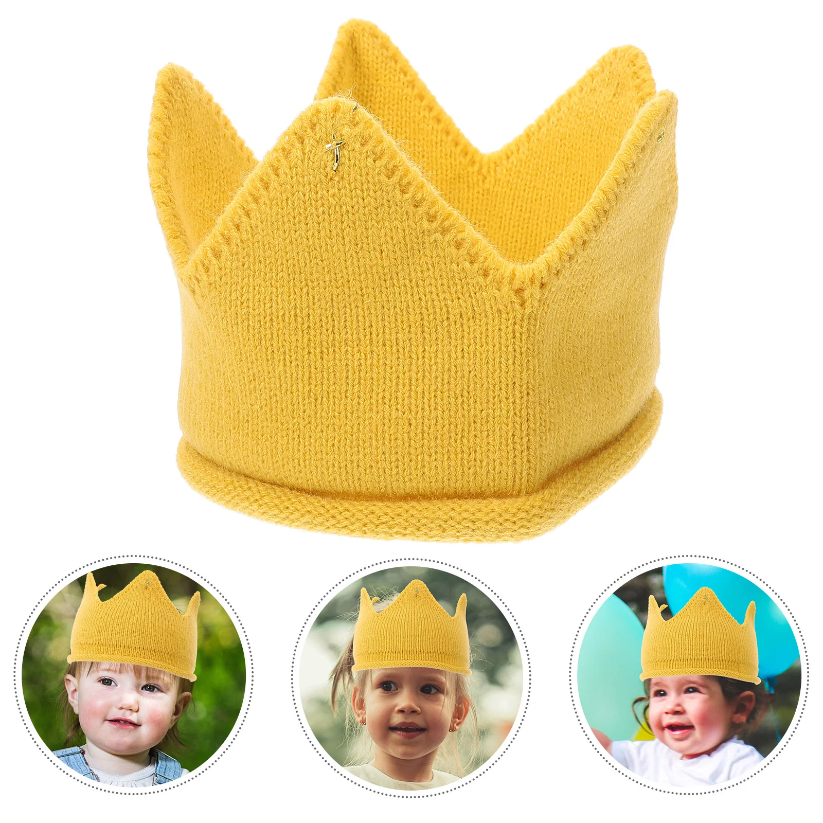 

Baby Crown Baby Boy Hats for Baby Birthday Party - Knitted Crochet Winter Beanie Cap for Kids - Yellow Medium