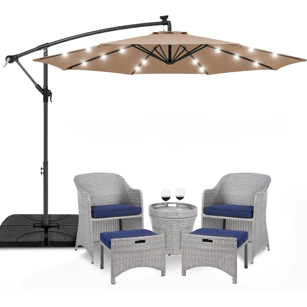 

Patio Umbrella, 10ft Solar LED Offset Hanging Market Patio Umbrellas W/Easy Tilt Adjustment, 8 Ribs, Patio Umbrella