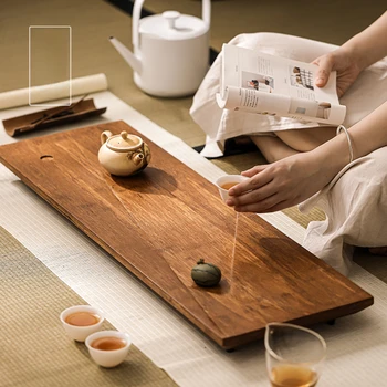 Rectangular Bamboo Tea Set Drainage Japanese Office Chinese Trays Nonslip Modern Restaurant Bambus Bandejas House Furniture