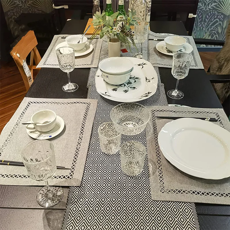 Table Mats Set for Dining Tables with Hollow Edge Design, Table Mats, Cloth Place Mats, Machine Washable, 221851HTR, 13x18 Inch
Table Mats Set for Dining Tables with Hollow Edge Design, Table Mats, Cloth Place Mats, Machine Washable, 221851HTR, 13x18 Inch