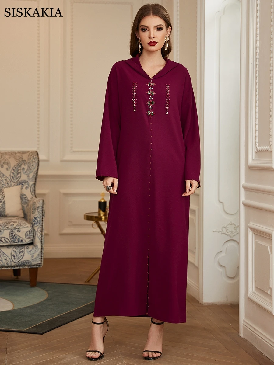 Siskakia Hooded Long Dresses for Women Dark Red Hand Sew Colored Rhinestones Beaded Moroccan Caftan Loose Casual Arab Dubai Robe
Siskakia Hooded Long Dresses for Women Dark Red Hand Sew Colored Rhinestones Beaded Moroccan Caftan Loose Casual Arab Dubai Robe