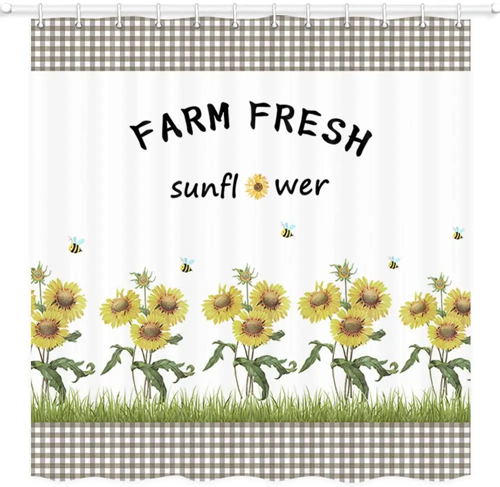 Farmhouse Sunflower Shower Curtain Plaid with Watercolor Grass Bathroom Curtains Polyester Fabric Waterproof Bath Decor Hooks
Farmhouse Sunflower Shower Curtain Plaid with Watercolor Grass Bathroom Curtains Polyester Fabric Waterproof Bath Decor Hooks