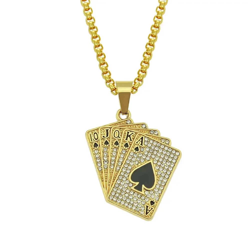 

CHUANGCHENG Hiphop Style Men's Casino Lucky Poker Straight Flush Pendant Men Necklace Chains Jewelry
