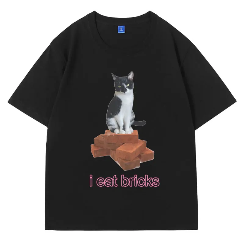 

I Eat Bricks Cute Cat Funny Meme Graphic T Shirts Summer Fashion Casual Men Women Clothing T-shirt O-Neck Short Sleeve Tshirt