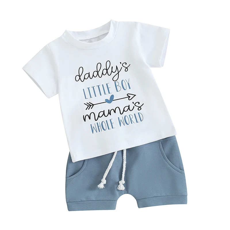

Летняя одежда для маленьких мальчиков, футболка с буквенным принтом и коротким рукавом, эластичный повседневный комплект с шортами для младенцев