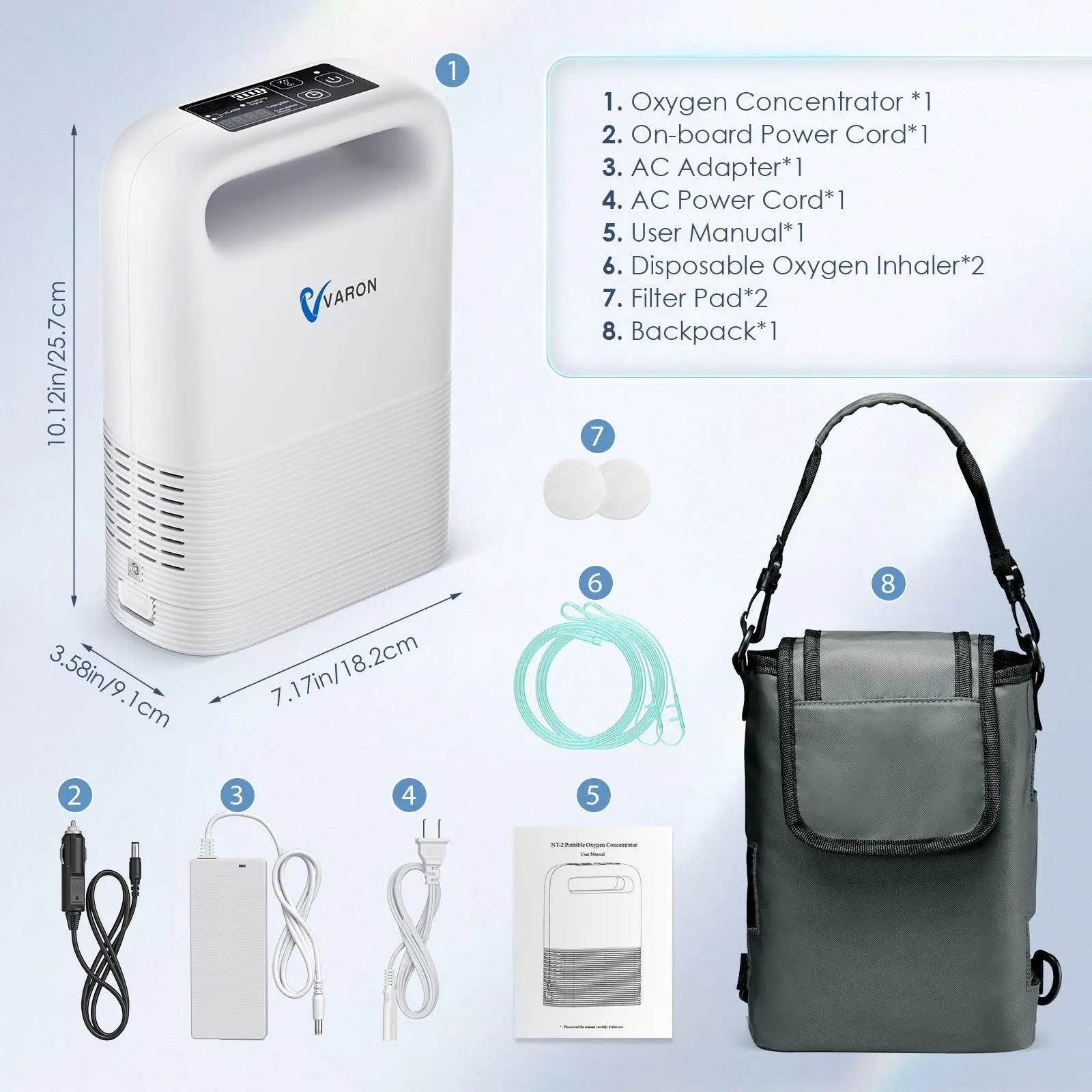 

VARON NT-02 Portable Oxy-gen Concentrator 93±3% For Home Use 5L Pulse Flow Oxy-gen Machine Use In Car about 3-4 Hours