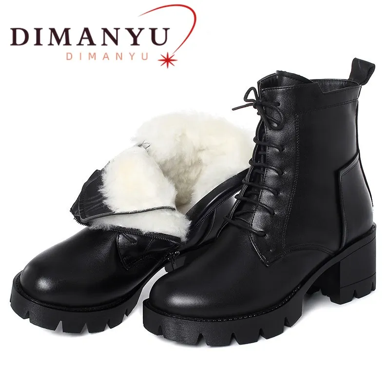 

Женские ботильоны из натуральной кожи DIMANYU, зимние ботинки в британском стиле, теплые мотоциклетные ботинки на шнуровке с шерстью