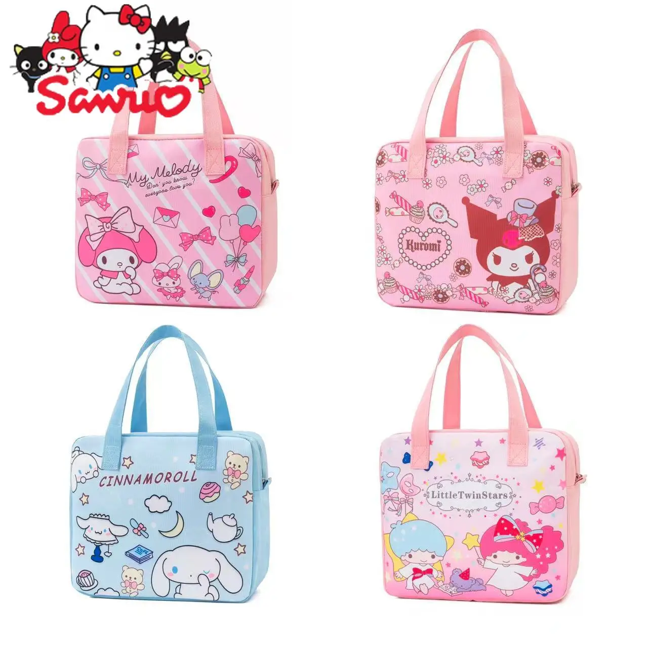 

MINISO Melody Kuromi Hello Kitty Cinnamoroll Pochacco Cartoon Lunch Box Bag Shopping Student Hand-held Tuition Carrying Book Bag