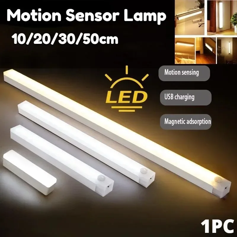 

LED Night Light 10/20/30/50CM Motion Sensor Light Wireless USB LED Cabinet Light Wardrobe Lamp for Kitchen Cabinet Bedroom