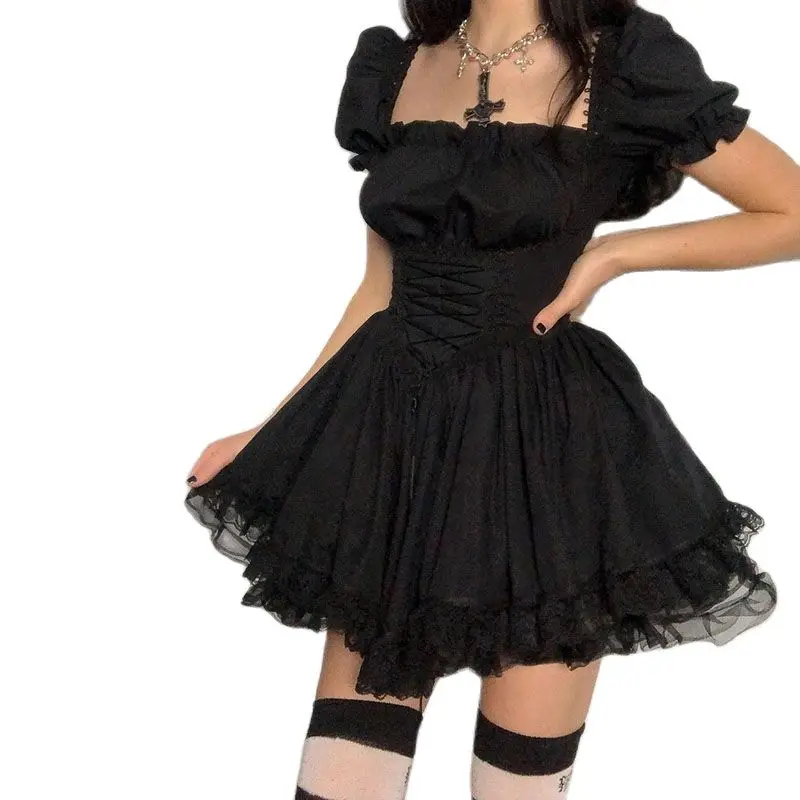 Vestidos New Goth Black Dresses Women High Waist Puff Sleeve Woman y2k Skirt Cute Sexy Vintage Bandage Lace Trim Party Clothes
Vestidos New Goth Black Dresses Women High Waist Puff Sleeve Woman y2k Skirt Cute Sexy Vintage Bandage Lace Trim Party Clothes