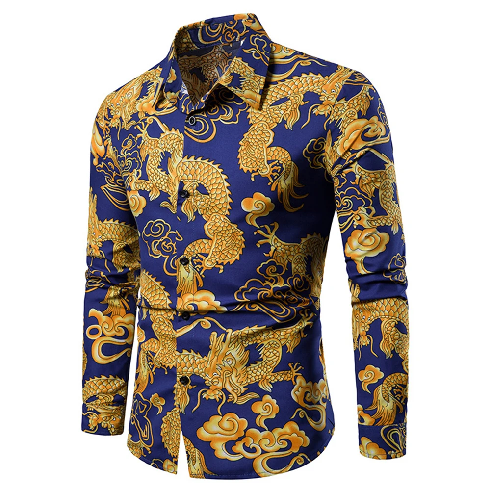 New Men's Chinese Dragon Printed Shirts Single Breasted Formal Casual Long Sleeve Lapel Collar Shirt Male Clothing
New Men's Chinese Dragon Printed Shirts Single Breasted Formal Casual Long Sleeve Lapel Collar Shirt Male Clothing