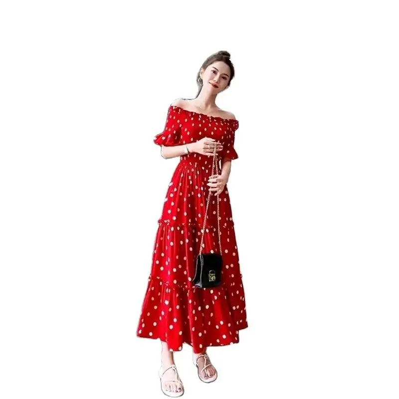 Long Off-the-shoulder Polka Dot Dress Word Collar Summer New Trumpet Sleeve Waist Slimming Temperament Polka Dot Dress Female
Long Off-the-shoulder Polka Dot Dress Word Collar Summer New Trumpet Sleeve Waist Slimming Temperament Polka Dot Dress Female