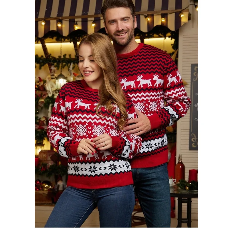 

Осень-зима 2023, Повседневный свитер для женщин и мужчин, вязаная одежда с круглым вырезом и длинными рукавами, рождественские Джемперы для пар со снежинками и оленями