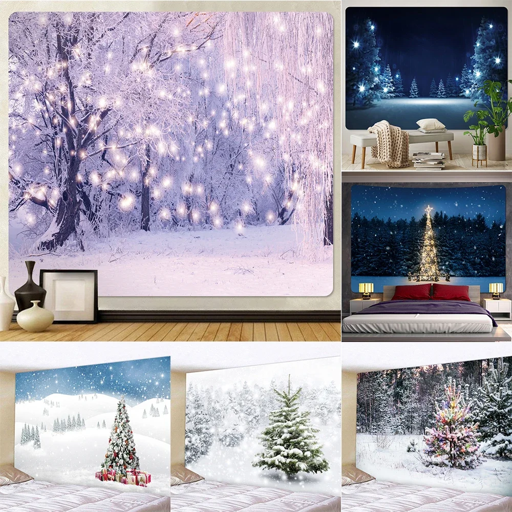 

Home Decor Christmas Snowflake Print Tapestry Hippie Psychedelic Scene Boho Wall Decor Christmas Tree Wall Hanging