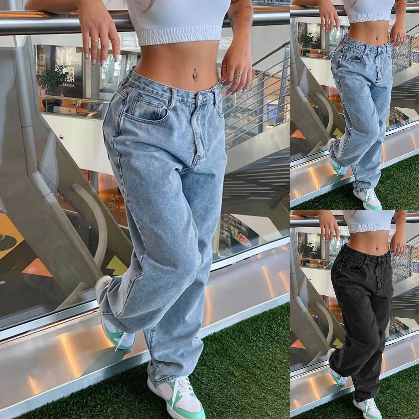 

Low Waist Jeans Women Baggy Jeans 2023 New Fashion Straight Leg Pants Y2k Denim Trousers Vintage Loose Blue Washed Mom Jeans 90s