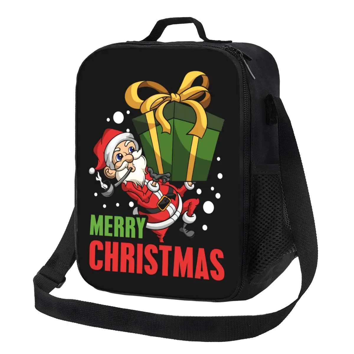 

Happy Santa Claus Thermal Lunch Bag Merry Christmas Festive Xmas Resuable Lunch Tote for Outdoor Camping Travel Bento Food Box