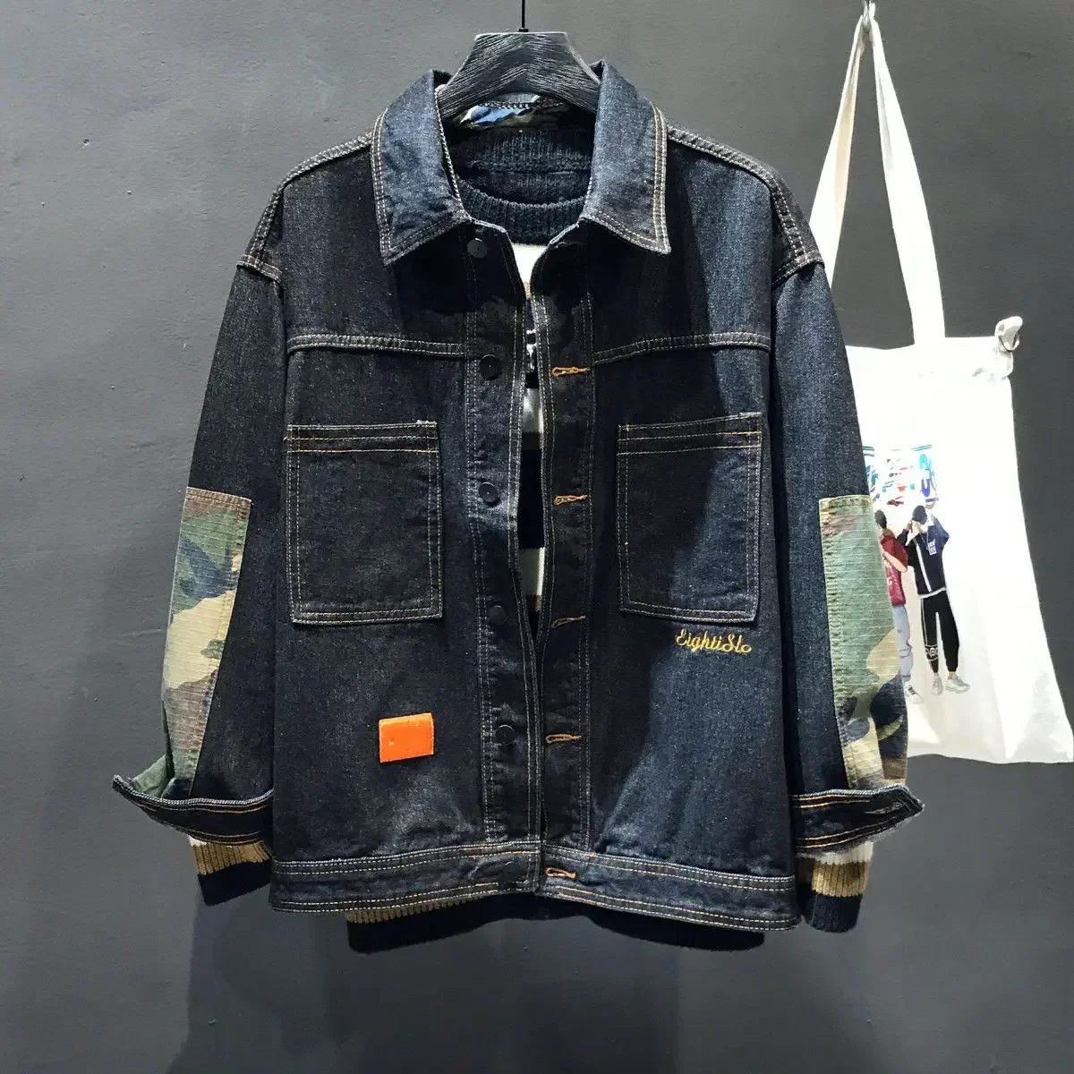 

Men's Denim Jacket Light Autumn Male Jean Coats Cargo Spliced Korea Clothing Cheap Price Stylish in Lowest Original Large Size G