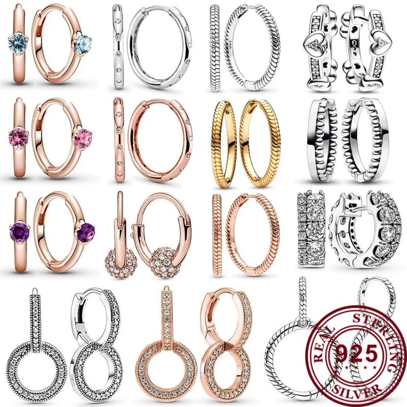 

Серебро 925 пробы, лидер продаж, сверкающее двойное кольцо, оригинальные женские серьги в форме сердца с логотипом, модные очаровательные ювелирные изделия «сделай сам», подарок