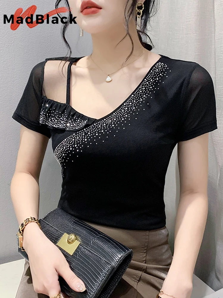MadBlack Summer T-Shirt Chic Sexy Round Collar Hollow Out Mesh Glitter Rhinestone Women Tops Short Sleeve Hand Make Tees T34606C
MadBlack Summer T-Shirt Chic Sexy Round Collar Hollow Out Mesh Glitter Rhinestone Women Tops Short Sleeve Hand Make Tees T34606C
