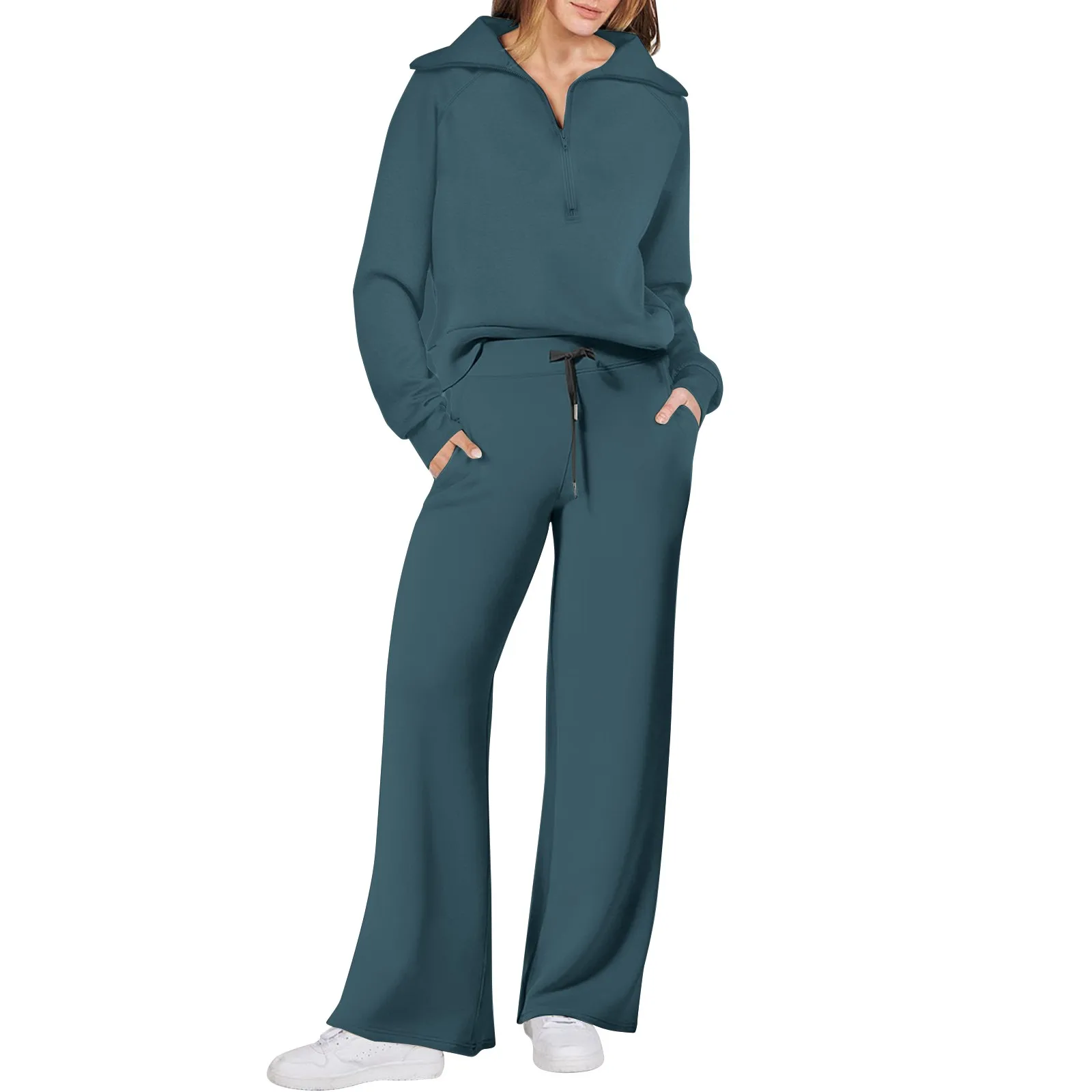 

Womens 2 Piece Outfits Sweatsuit Oversized Loose Pullover Sweatshirt And Wide Leg Pants Matching Set Fall Sweater Tracksuits