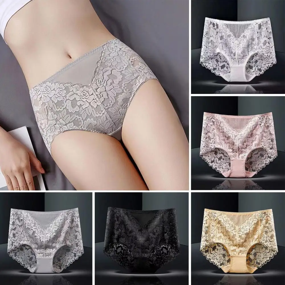 

Lace Underpants High Waist Tummy Control Lace Underpants for Women Breathable Butt-lifted Lady Panties with Flower Embroidery
