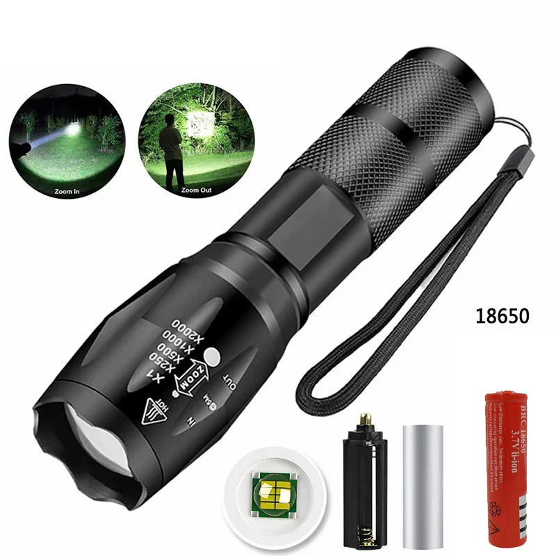 

D2 High Power Led Flashlights Camping Torch 5 Lighting Modes Aluminum Alloy Zoomable Powerful Flashlight AAA 18650 Camp Light