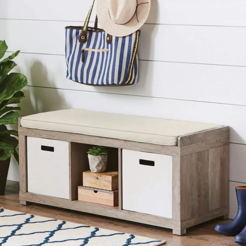 

Better Homes & Gardens 3-Cube Shoe Storage Bench, Rustic Gray Wood Bench Dining Bench