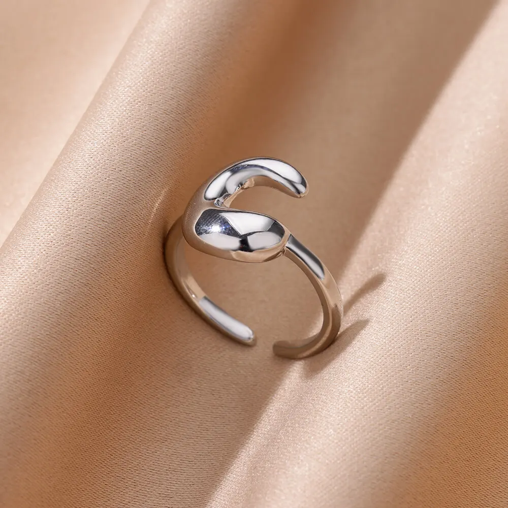 Chunky Initial Letter Ring Gold Stainless Steel Vintage Alphabet Jewelry for Women Chunky Initial Letter Ring Gold Stainless Steel Vintage Alphabet Jewelry for Women