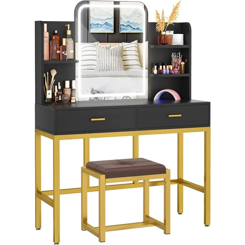 Armocity Vanity Desk with LED Lighted Mirror, Makeup Vanity with Cushioned Stool, Vanity Table Set with 3 Color Lighting Options
Armocity Vanity Desk with LED Lighted Mirror, Makeup Vanity with Cushioned Stool, Vanity Table Set with 3 Color Lighting Options