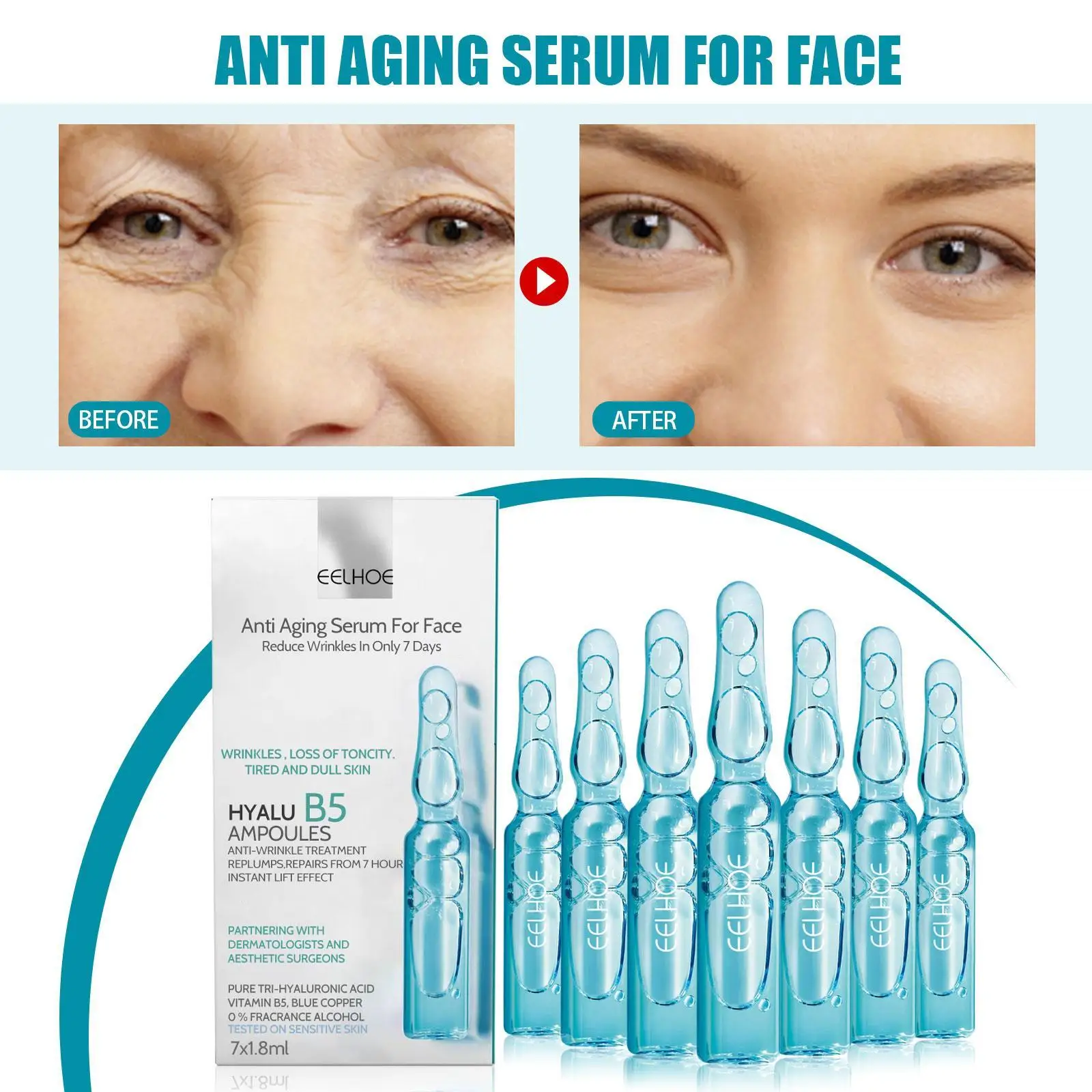 Hyaluronic Acid Whitening Face Serum Ampoule Moisturizer Anti-Aging Wrinkle Lifting Firming Skin Essence 1.8ml*7pcs
Hyaluronic Acid Whitening Face Serum Ampoule Moisturizer Anti-Aging Wrinkle Lifting Firming Skin Essence 1.8ml*7pcs