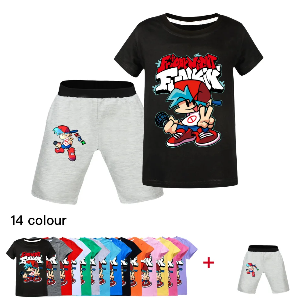 Футболка и шорты для мальчиков и девочек-подростков, комплект одежды из 2 предметов, футболка с принтом «пятничная ночь», детская одежда 
Футболка и шорты для мальчиков и девочек-подростков, комплект одежды из 2 предметов, футболка с принтом «пятничная ночь», детская одежда