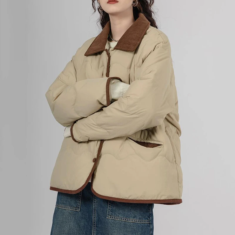 Autumn Winter Single-Breasted Loose Parka Women Patchwork Turn Down Collar Puffer Coat Female 2023 Korean Pocket Warm Outwear
Autumn Winter Single-Breasted Loose Parka Women Patchwork Turn Down Collar Puffer Coat Female 2023 Korean Pocket Warm Outwear