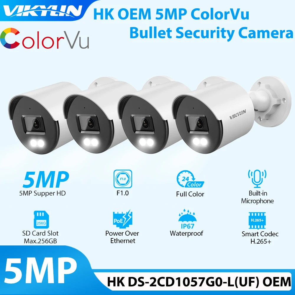 

Vikylin Security CCTV IP Camera Colorvu 5MP For Hik DS-2CD1057G0-L Full Color Night Version with MIC SD Slot Surveillance Cam