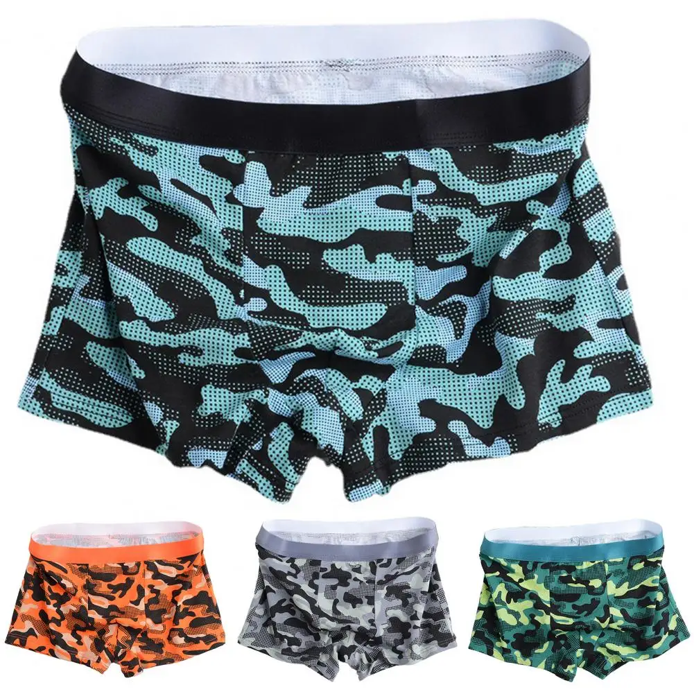 

Seamless Underpants Soft Breathable Quick Dry Men's Boxers Mid Waist Plus Size Camouflage Print Thin U Convex Anti-septic