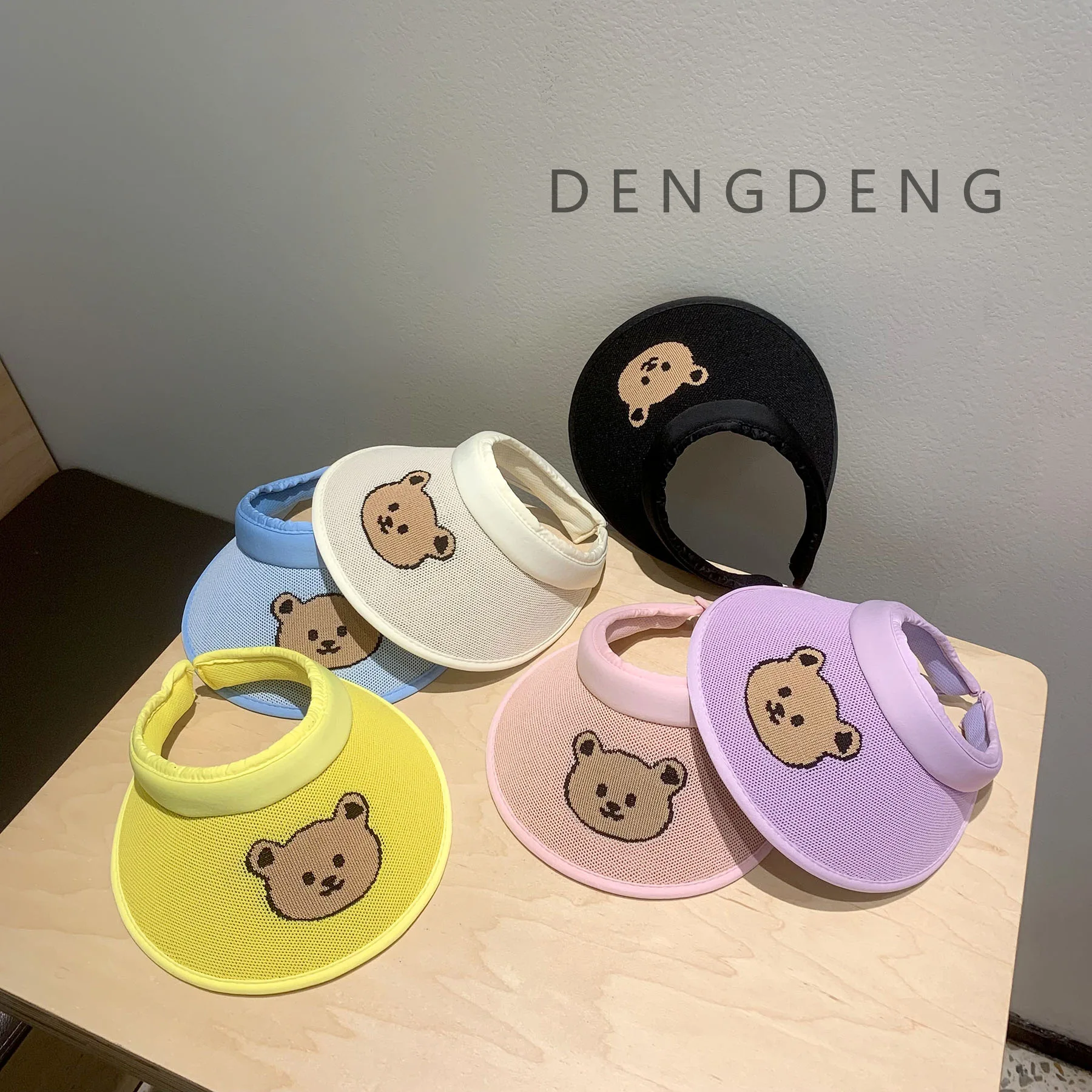 

Children's Cute Bear Hats Summer Large Brim Hollow Cap Baby Sunscreen Sun Hat Kids Boys Girls Basin Caps Duck Tongue Cap