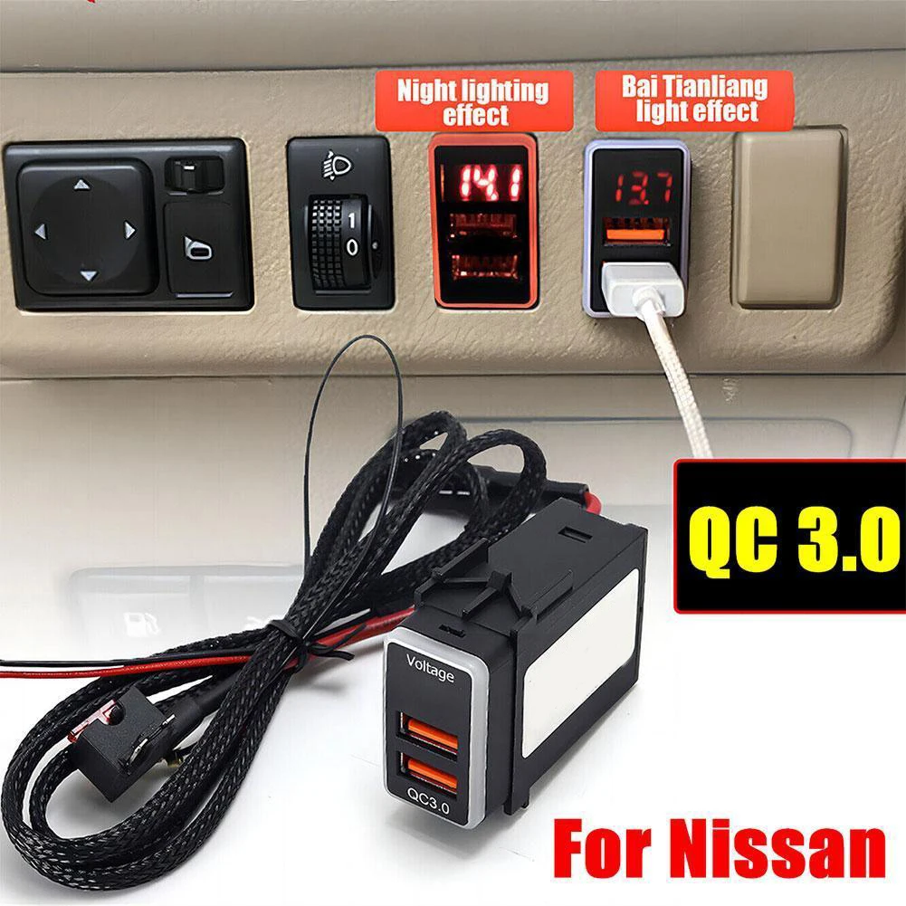 Car Charger With Cable Dual USB Ports Fast Phone Quick Charger QC3.0 For Nissan LED Digital Voltmeter Charger With Wire Harness
Car Charger With Cable Dual USB Ports Fast Phone Quick Charger QC3.0 For Nissan LED Digital Voltmeter Charger With Wire Harness