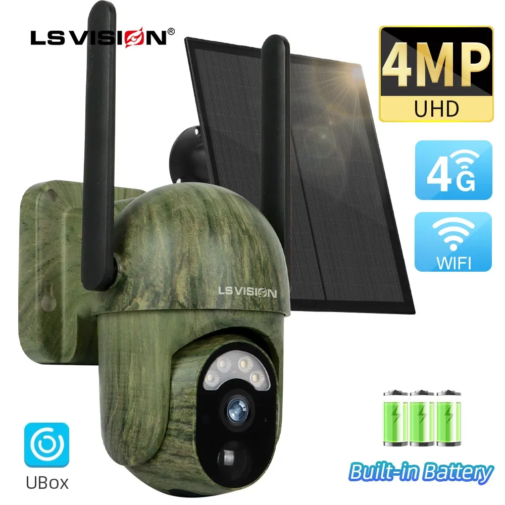 

LS VISION 4MP 4G Solar Security Camera Wireless Outdoor WiFi Human/Animal Detection 2-Way Talk IP66 Waterproof Wildlife Camera