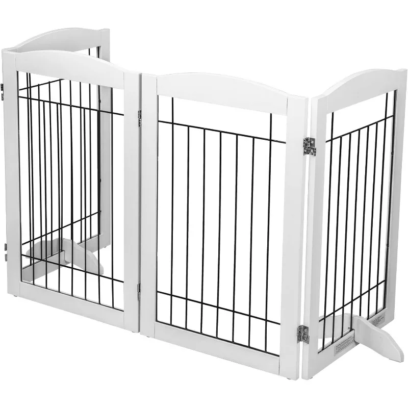 

96-inch Extra Wide 30-inches Tall Dog Gate with Door Walk Through, Freestanding Wire Pet Gate for The House, Doorway, Stairs