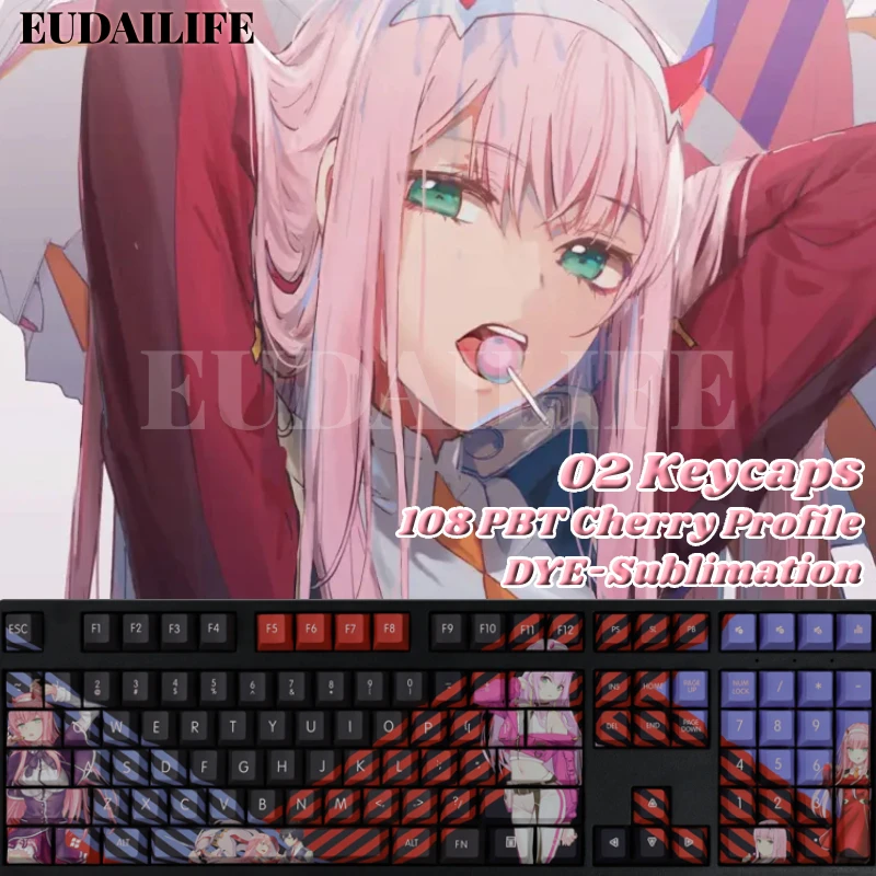 

Darling In The Franxx 02 108 Keycap Anime PBT DYE Sublimation Cherry Profile MX Cross Axis Switch for Mechanical Keyboard Gift