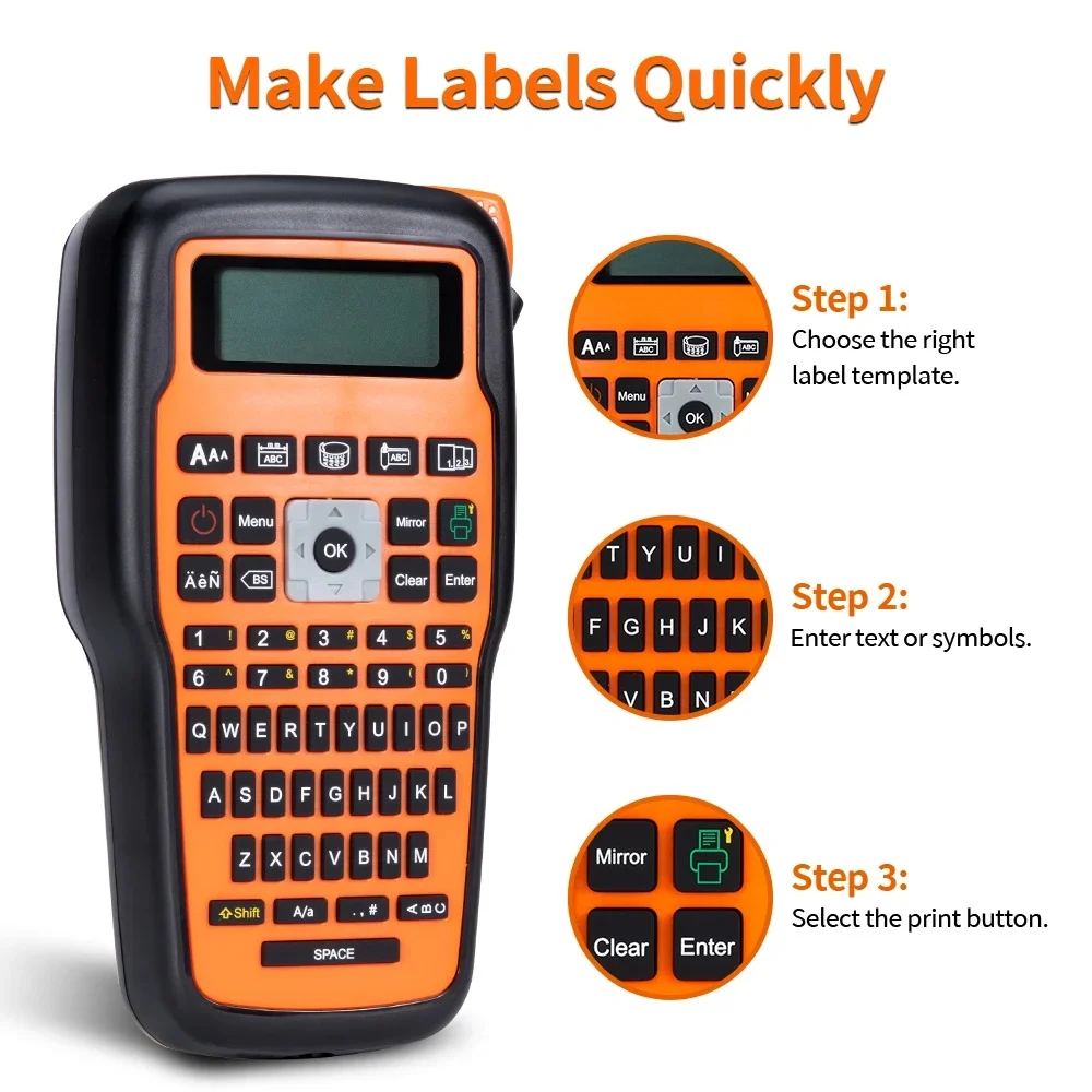 E1000 Pro Handheld Label Machine Industrial Label Maker with QWERTY Labeller for Industrial Labeling Jobs for Brother TZe-231
E1000 Pro Handheld Label Machine Industrial Label Maker with QWERTY Labeller for Industrial Labeling Jobs for Brother TZe-231