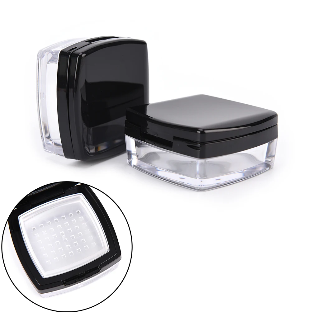 

1pc Sifter Square Loose 1PC Powder Box Sifter Plastic Cosmetic Powder Container 10g Empty Black Loose Powder Case With Mirror
