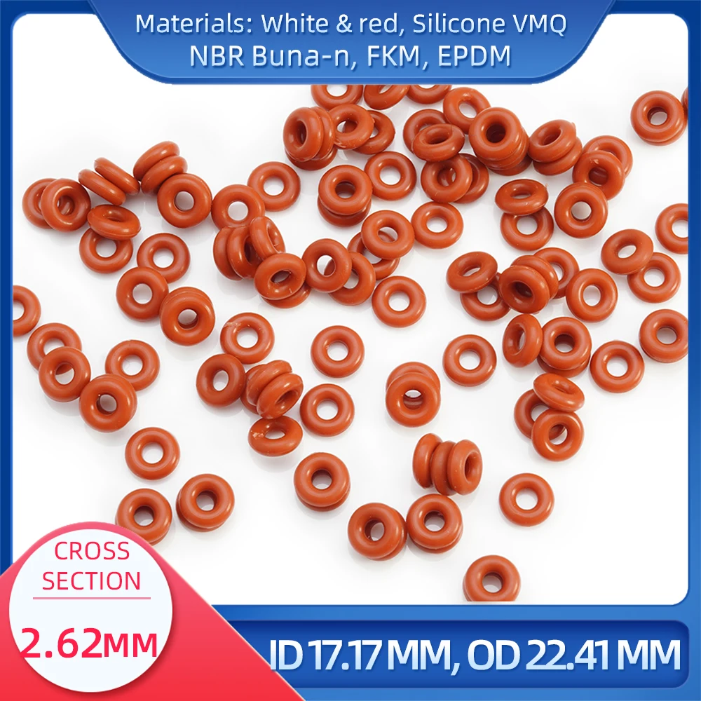 O Ring CS 2.62 mm ID 17.17 mm OD 22.41 mm Material With Silicone VMQ NBR FKM EPDM ORing Seal Gaske
O Ring CS 2.62 mm ID 17.17 mm OD 22.41 mm Material With Silicone VMQ NBR FKM EPDM ORing Seal Gaske