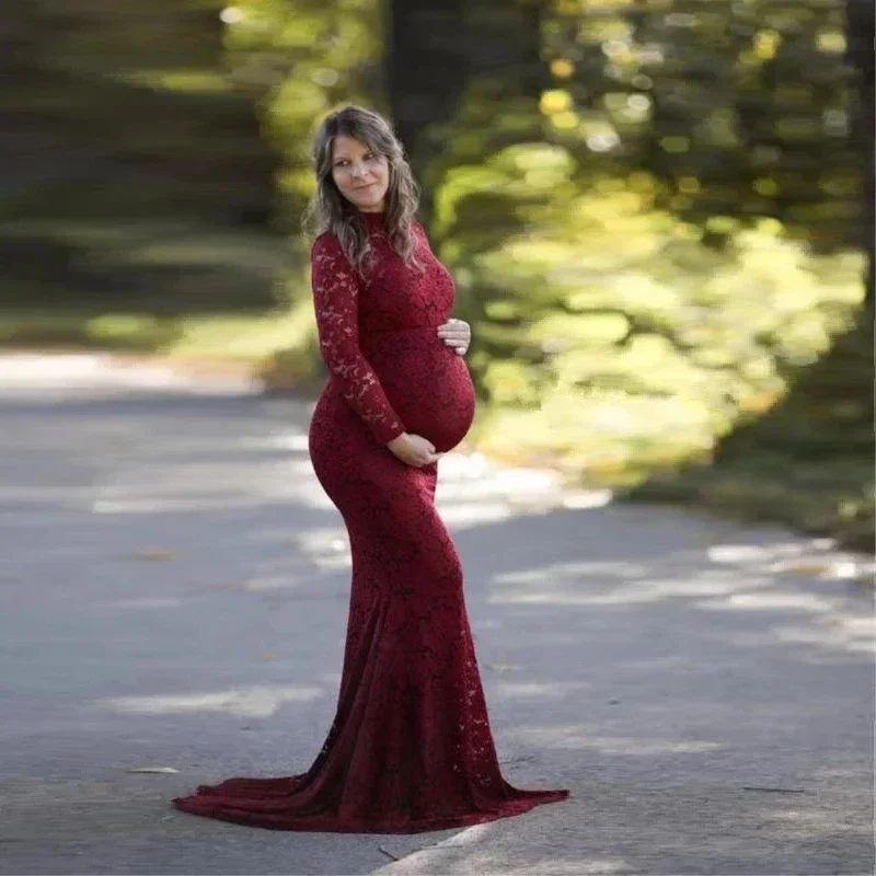 

Baby Shower Lace Maternity Dresses For Photo Shoot Long Fancy Pregnancy Dress Elegence Pregnant Women Maxi Gown Photography Prop