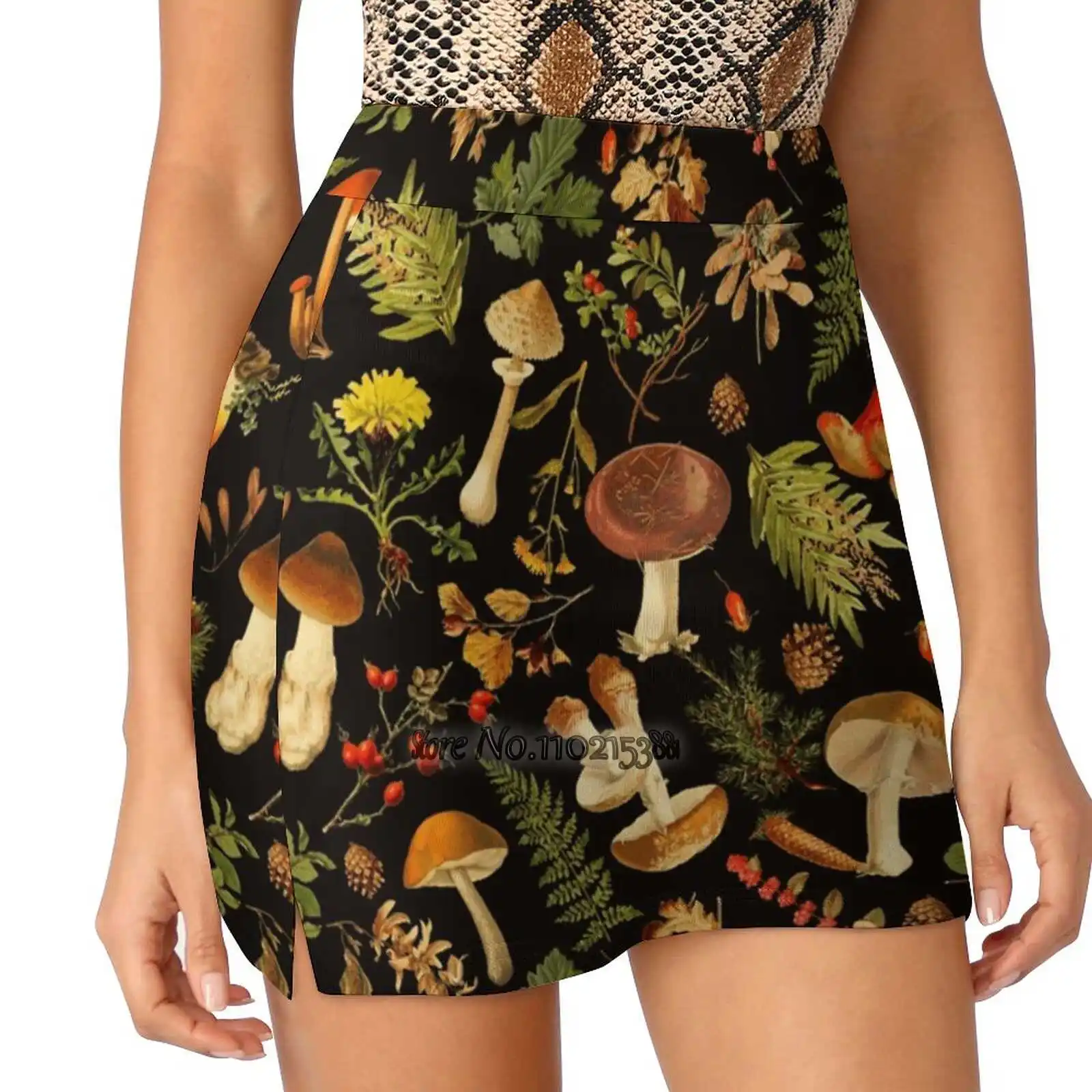 

Thanksgiving Mushrooms Harvest Women Mini Skirt Two Layers With Pocket Skirts Sport Fitness Running Skorts Autumn Botanical