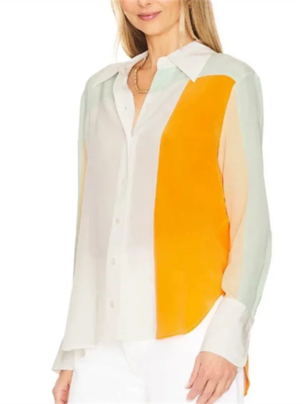 Women's Blouse 2024 New Spring 100% Silk Color Patchwork Turn Down Collar Single Breasted Loose Casual Long Sleeve Shirt
Women's Blouse 2024 New Spring 100% Silk Color Patchwork Turn Down Collar Single Breasted Loose Casual Long Sleeve Shirt