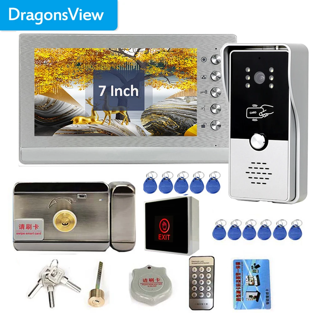 

Dragonsview 7 Inch Video Intercom System RFID Door Phone Doorbell with Camera Electronic lock Unlock Talk Door Access Control