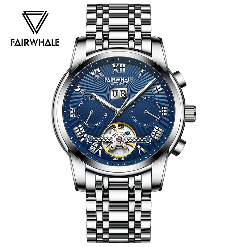 

Mark Fairwhale Men Automatic Watch 42mm Luxury Watches Mechanical Wristwatch Waterproof Luminous Skeleton Month Week Date